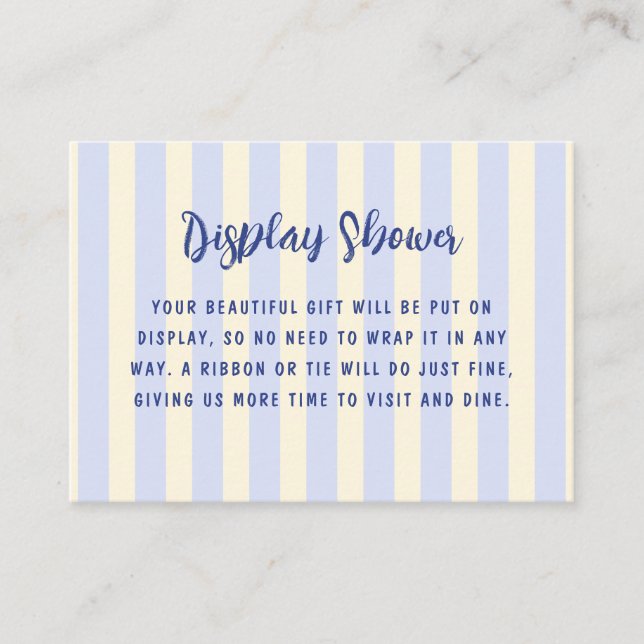 Tarjeta De Recepción Exhibición de ducha nupcial a rayas de crema azul (Anverso)