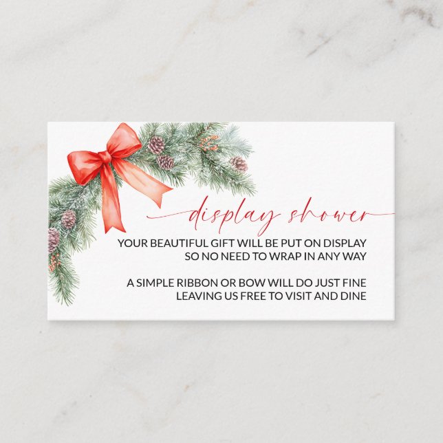 Tarjeta De Recepción Exhibidor de ducha de Navidad con lazo rojo (Anverso)