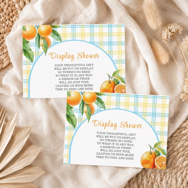 Tarjeta De Recepción Exhibir Naranjas de Ducha Gingham Blanco Azul (Subido por el creador)
