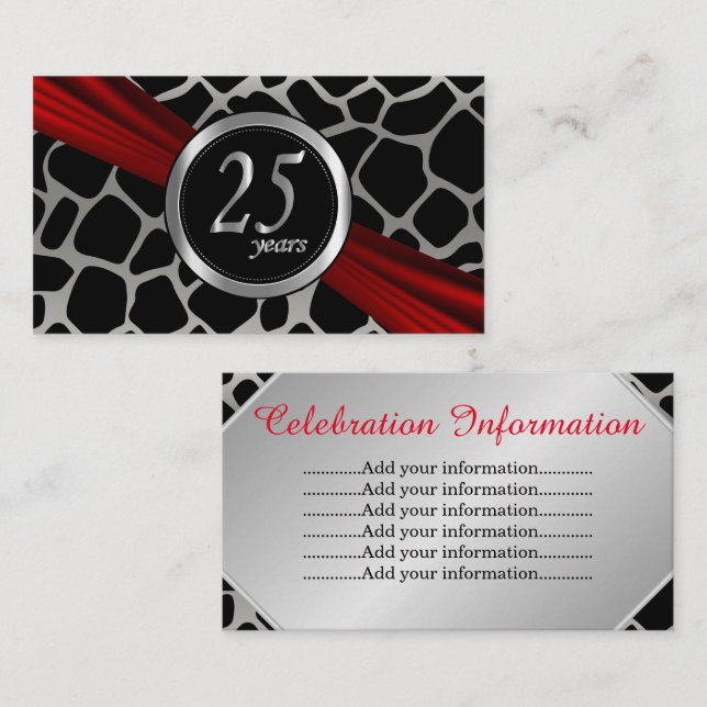 Tarjeta De Recepción Exótico 25º aniversario de Boda de Plata (Anverso / Reverso)
