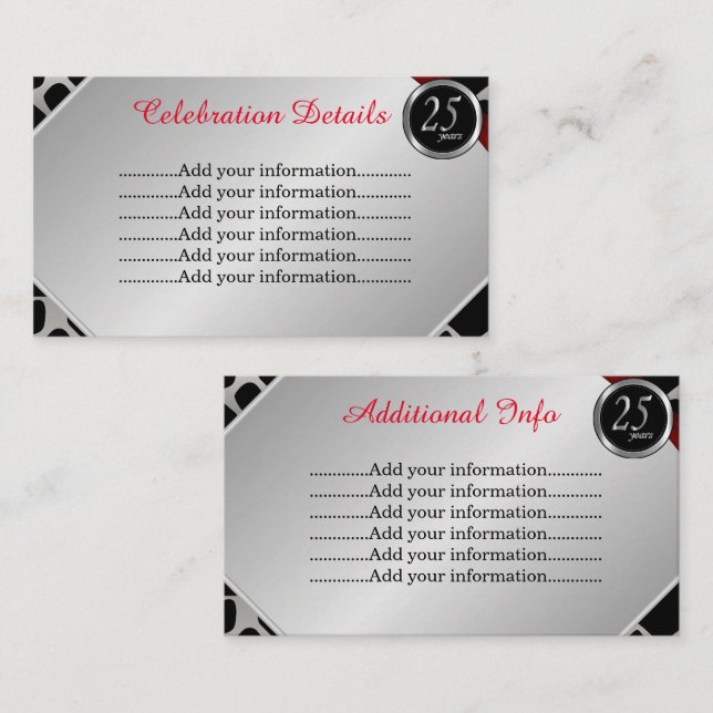 Tarjeta De Recepción Exótico 25º aniversario de Boda Plata 2 (Anverso / Reverso)