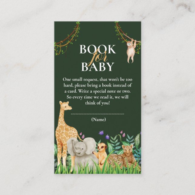 Tarjeta De Recepción extravagante libro de Baby Shower Safari Jungle pa (Anverso)