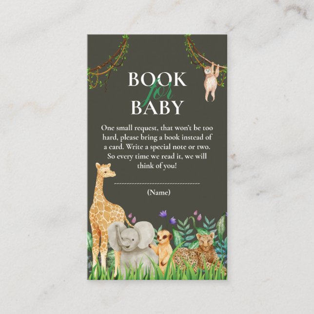 Tarjeta De Recepción extravagante libro de Baby Shower Safari Jungle pa (Anverso)