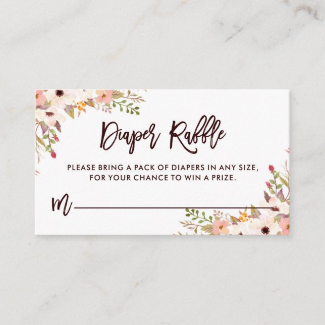 Tarjeta De Recepción Extravagante pañal de flores bohemia Raffle (Anverso)