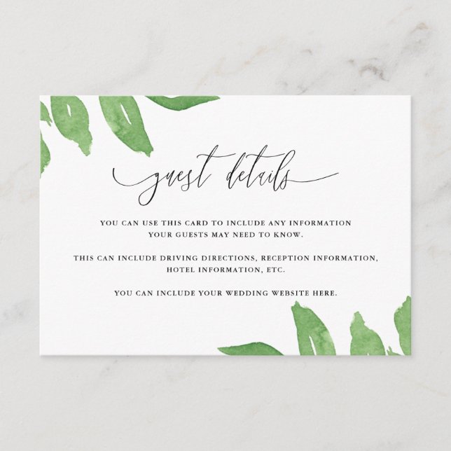 Tarjeta De Recepción Exuberante vegetación y detalles del Boda de flore (Anverso)