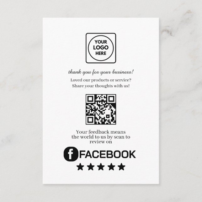 Tarjeta De Recepción Facebook Review QR | Business Feedback Link (Anverso)
