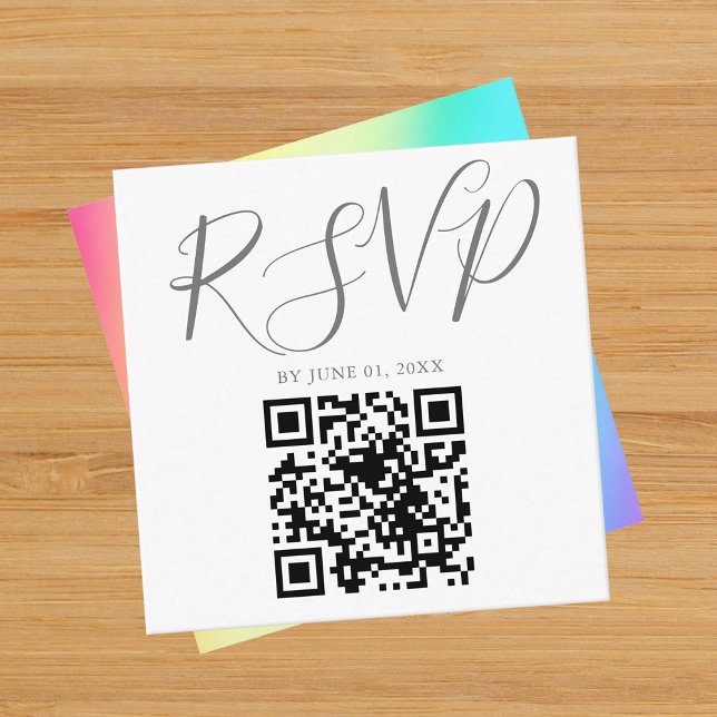 Tarjeta De Recepción Fade arcoiris Moda simple QR Boda de código RSVP (Subido por el creador)