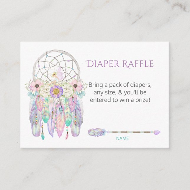 Tarjeta De Recepción Fairy Dream Catcher Arrow Feathers Diaper Raffle (Anverso)