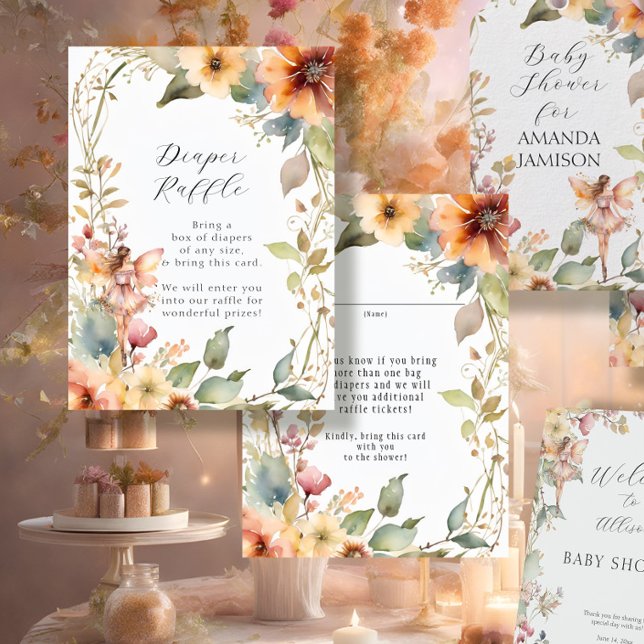 Tarjeta De Recepción Fairy Fall Floral Daisy Baby Girl Diaper Raffle (Subido por el creador)