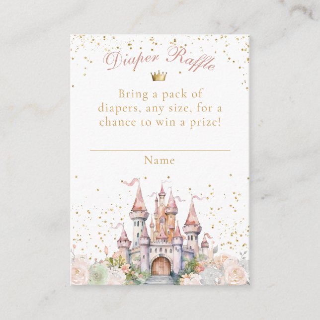 Tarjeta De Recepción Fairytale Castle Rubor Gold Shower Diaper Raffle (Anverso)