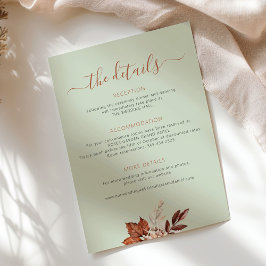 Tarjeta De Recepción Fall autumn boho leaves wedding details sage green