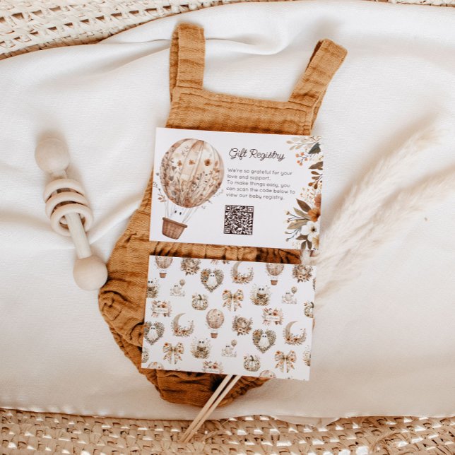 Tarjeta De Recepción Fall Balloon QR Code Baby Shower Registry Card (Cozy in Bloom Gift Registry)