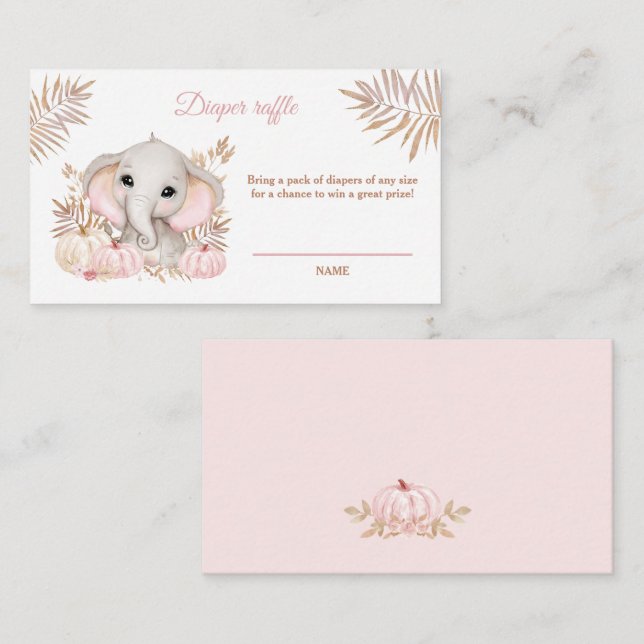 Tarjeta De Recepción Fall Chica Elephant Baby Shower Diaper Raffle Card (Anverso / Reverso)