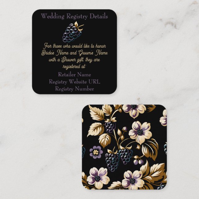 Tarjeta De Recepción Fall Elegance Blackberry & Blooms Bridal Shower (Anverso / Reverso)