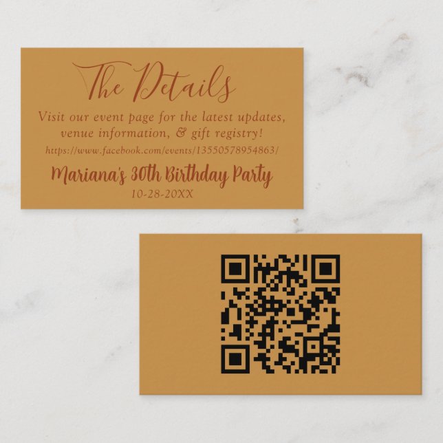 Tarjeta De Recepción Fall Event Details (Detalles del evento de otoño), (Anverso / Reverso)