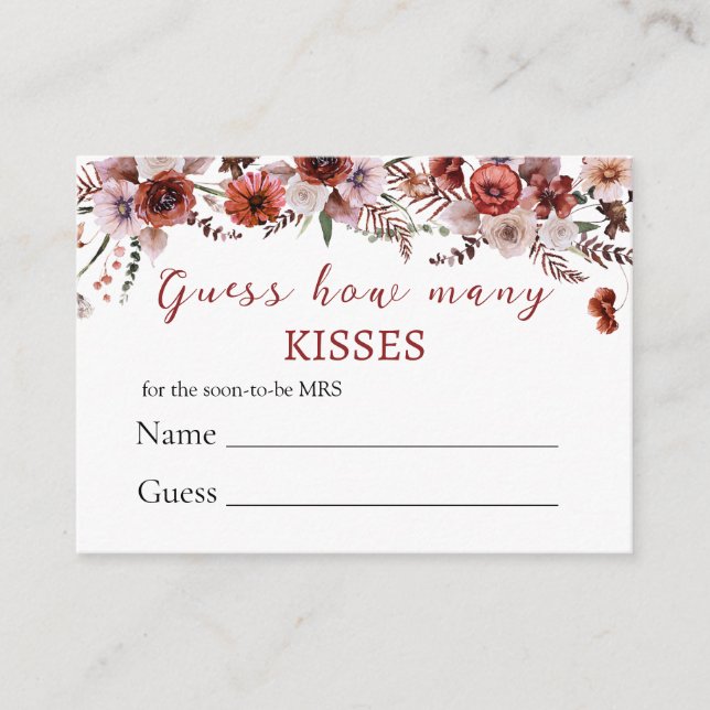 Tarjeta De Recepción Fall Floral adivina cuántos besos juego de novias (Anverso)