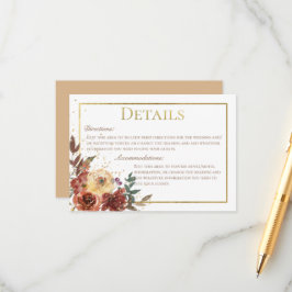 Tarjeta De Recepción Fall Floral Bouquet con detalles del Boda de oro