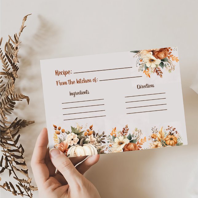 Tarjeta De Recepción Fall Floral Elegant Bridal Shower Receta (Subido por el creador)
