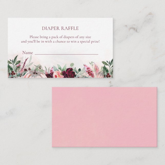 Tarjeta De Recepción Fall Floral & Greenery Diaper Raffle Baby Shower (Anverso / Reverso)