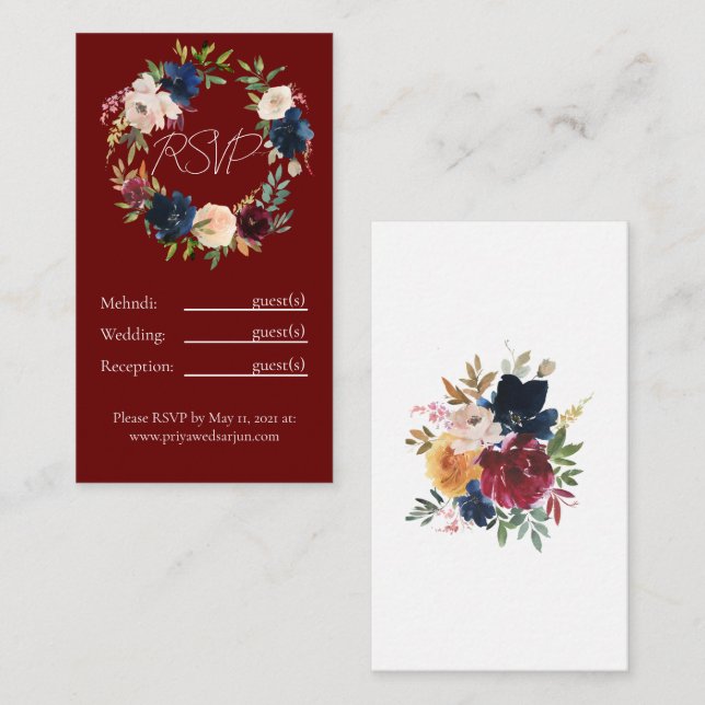 Tarjeta De Recepción Fall Floral Multi Event Details Card (Anverso / Reverso)