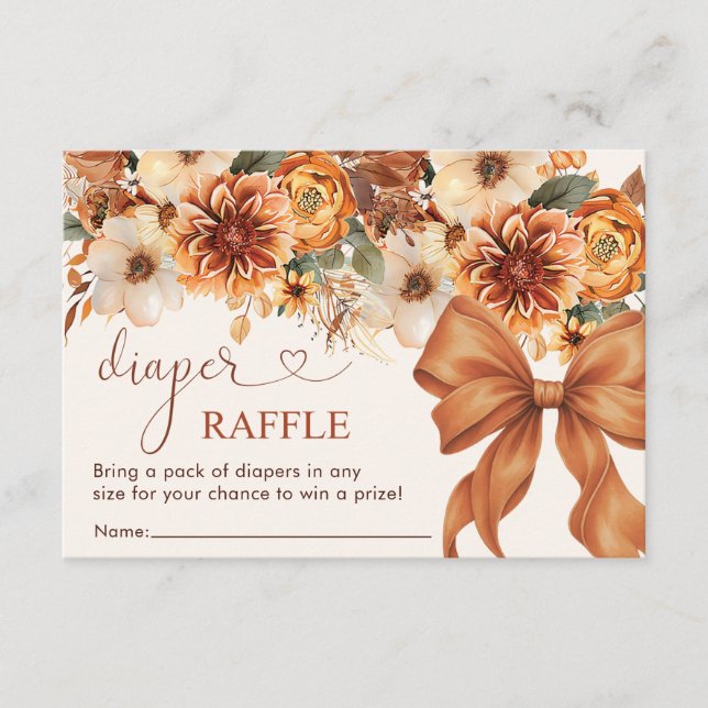 Tarjeta De Recepción Fall Floral Rustic Baby Shower Diaper Raffle (Anverso)