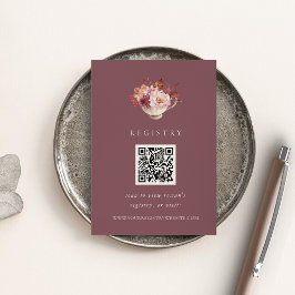 Tarjeta De Recepción Fall Floral Teacup Brillante Shower Registry QR Co