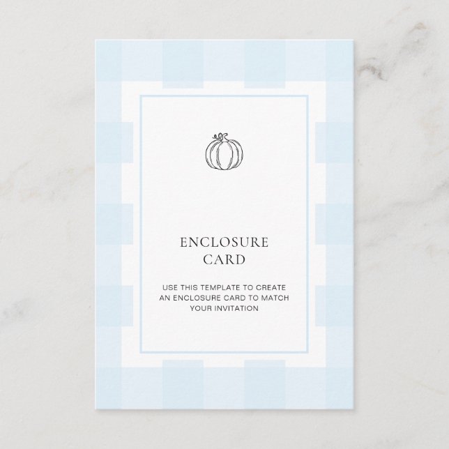 Tarjeta De Recepción Fall Pumpkin Blue Gingham Enclosure Card (Anverso)