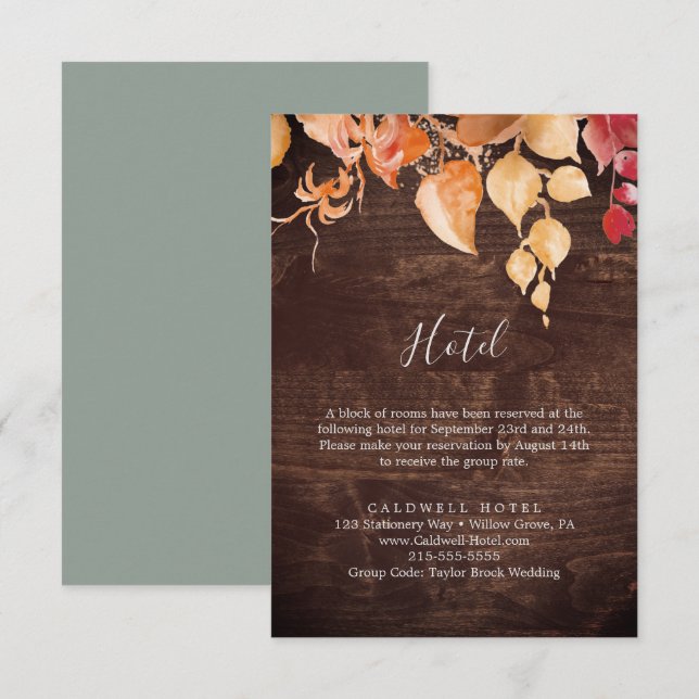 Tarjeta De Recepción Fall Sale de Rustic Brown Wood Hotel Enclosure Car (Anverso / Reverso)