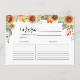 Tarjeta De Recepción Fall Sunflower Floral Bridal Shower Receta