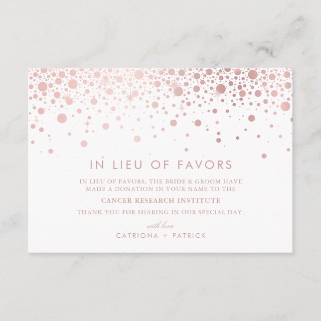 Tarjeta De Recepción Falsa Rosa de Relieve metalizado dorado Confetti e (Anverso)