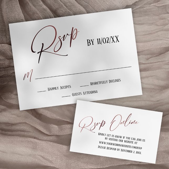 Tarjeta De Recepción Falsa Rosa Gold Handwriting Elegante RSVP (Subido por el creador)
