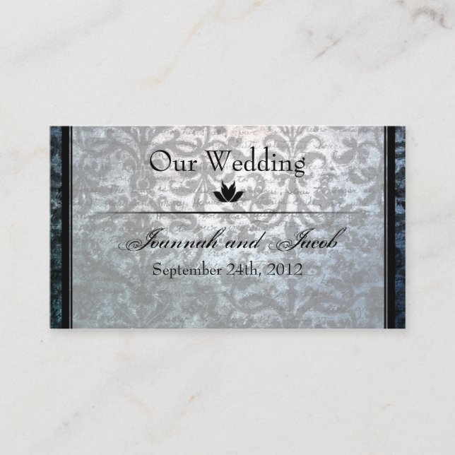 Tarjeta De Recepción Fancy Black Damask Wedding Website Card (Anverso)