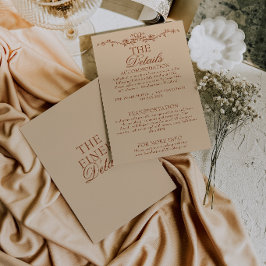 Tarjeta De Recepción Fancy Floral Boho Beige Terracotta Wedding Details