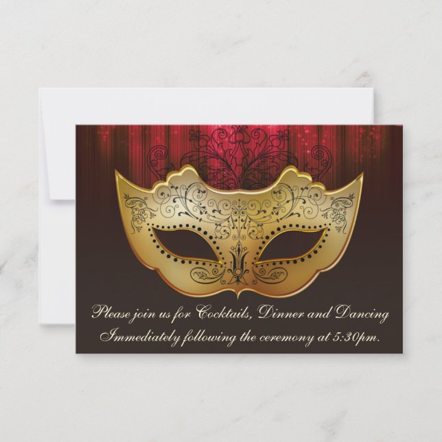 Tarjeta de recepción Fancy Flourish Gold Plum Masq (Anverso)
