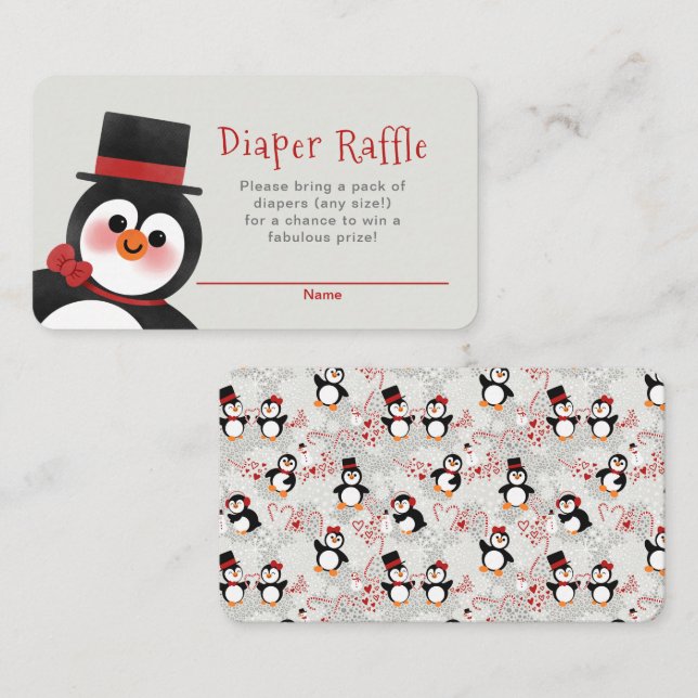 Tarjeta De Recepción Fancy Tuxedo Pingüino Baby Shower Diaper Raffle (Anverso / Reverso)