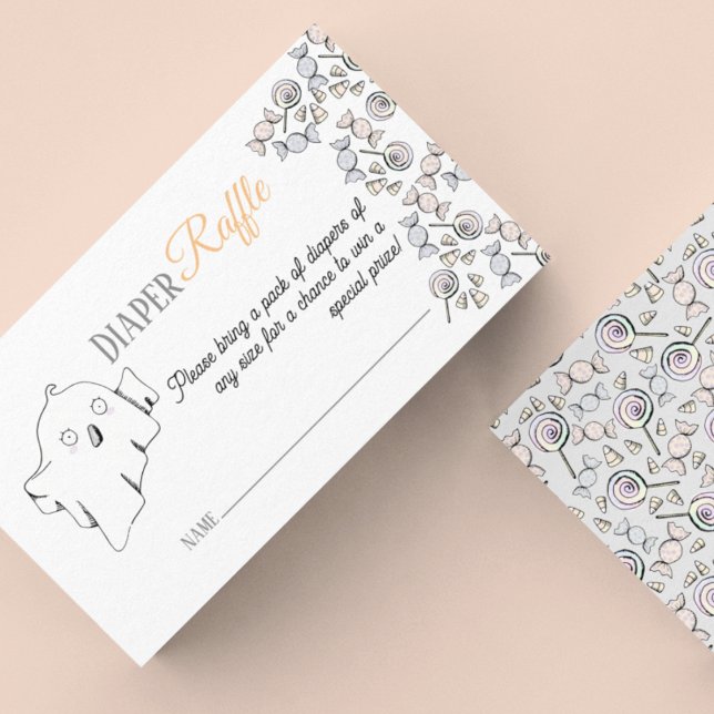 Tarjeta De Recepción Fantasma Cute, Baby Shower de Bat & Spider (Halloween Baby Shower Cute Diaper Raffle Enclosure Card. Hand Drawn Ghost Halloween Candy in Pastels)