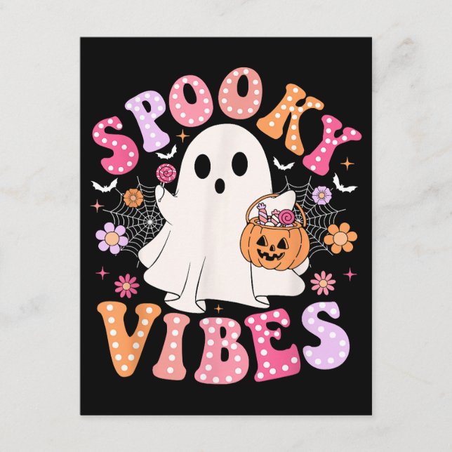Tarjeta De Recepción Fantasma Fantasma Retro Groovy Halloween (Anverso)
