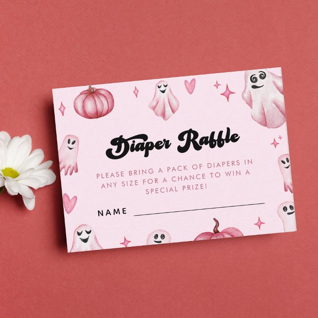 Tarjeta De Recepción Fantasma Rosa Pequeño Boo Baby Shower Diaper Raffl (Subido por el creador)
