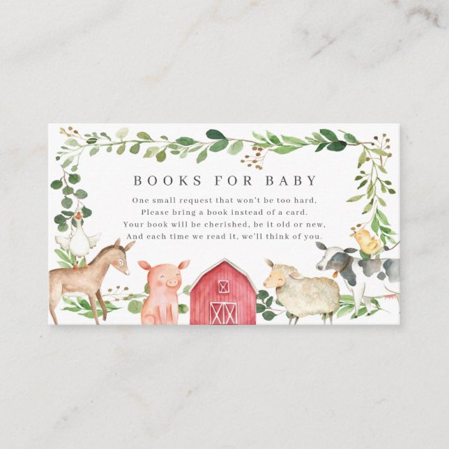 Tarjeta De Recepción Farm Animals Baby Shower Books For Baby (Anverso)