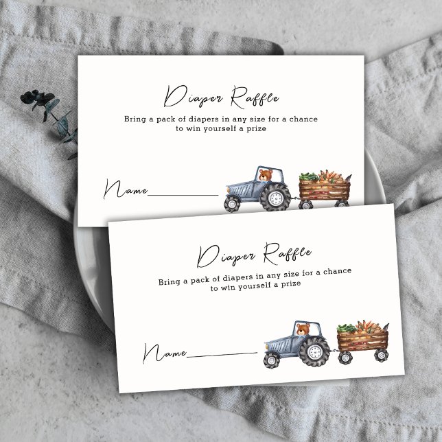 Tarjeta De Recepción Farm Tractor Teddy Bear Diaper Raffle Baby Shower (Farm Tractor Teddy Bear Diaper Raffle Baby Shower Enclosure Card)