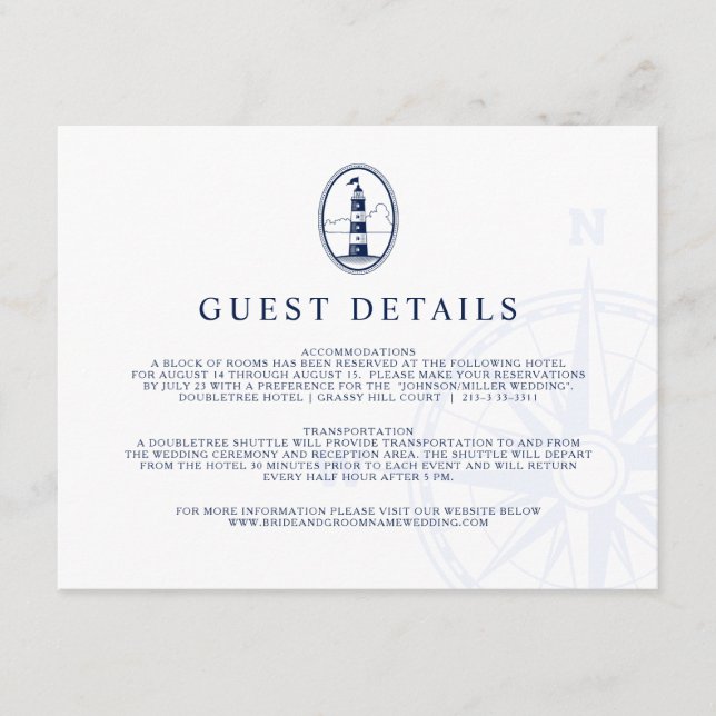 Tarjeta De Recepción Faro Nautical | Boda invitado (Anverso)