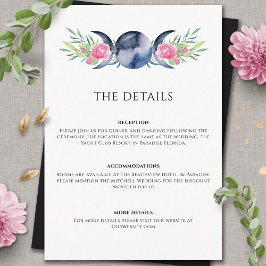 Tarjeta De Recepción Fase lunar Boda metafísico rosado floral