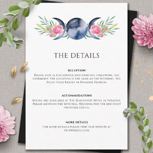 Tarjeta De Recepción Fase lunar Boda metafísico rosado floral