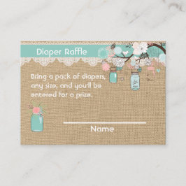 Tarjeta De Recepción Faux burlap Mason Jar Diaper Raffle Insert