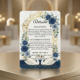Tarjeta De Recepción Faux Gold Arch & Marble Navy Blue Floral