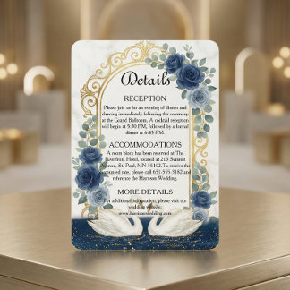 Tarjeta De Recepción Faux Gold Arch & Marble Navy Blue Floral