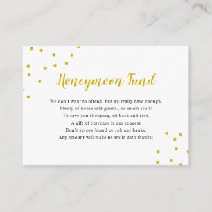Tarjeta De Recepción Faux Gold Confetti Honeymoon Fund