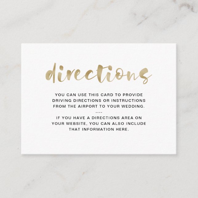 Tarjeta De Recepción Faux Gold elegante básico | Direcciones de conducc (Anverso)