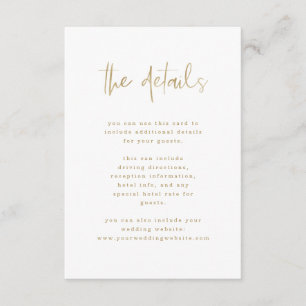 Tarjeta De Recepción Faux Gold moderno   Detalles del invitado del Boda