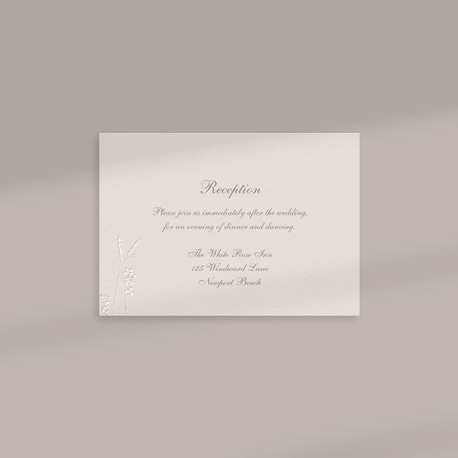 Tarjeta De Recepción Faux Grabado en relieve Wildflowers Boda de recepc (formal wedding response card traditional reception ecru faux embossed wildflowers elegant classic)